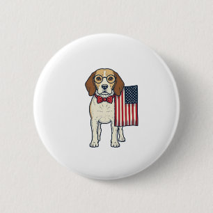 Patriotic Beagle with Flag Vintage Vector Art_1 2 Inch Round Button