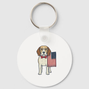 Patriotic Beagle with Flag Vintage Vector Art_1 Keychain