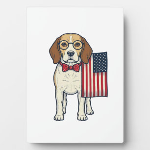 Patriotic Beagle with Flag Vintage Vector Art_1 Plaque