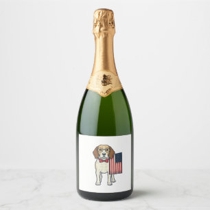 Patriotic Beagle with Flag Vintage Vector Art_1 Sparkling Wine Label