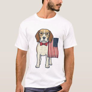 Patriotic Beagle with Flag Vintage Vector Art_1 T-Shirt
