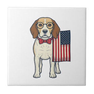 Patriotic Beagle with Flag Vintage Vector Art_1 Tile