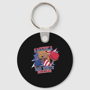 Patriotic Bear Boxing - Red White Usa Glory Keychain
