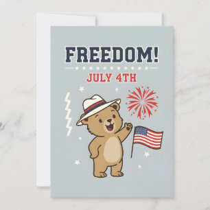 Patriotic Bear Freedom July 4th USA Independence Holiday Card