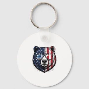 Patriotic Bear Sunglasses Vintage Vector Shirt_1 Keychain