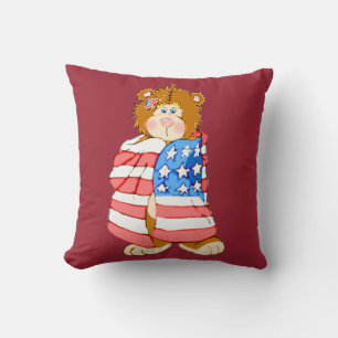 Patriotic Bear with Flag Square Throw Pillow