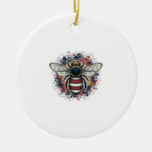 Patriotic Bee Vintage Engraving Vector Design_1 Ceramic Ornament