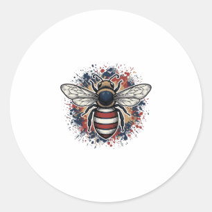 Patriotic Bee Vintage Engraving Vector Design_1 Classic Round Sticker