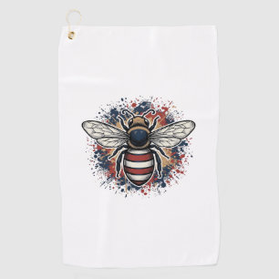 Patriotic Bee Vintage Engraving Vector Design_1 Golf Towel