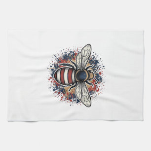 Patriotic Bee Vintage Engraving Vector Design_1 Kitchen Towel