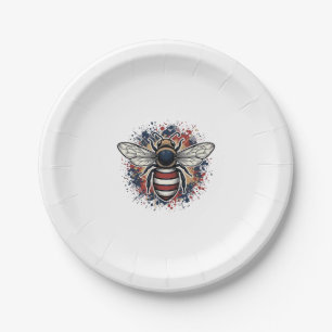 Patriotic Bee Vintage Engraving Vector Design_1 Paper Plate
