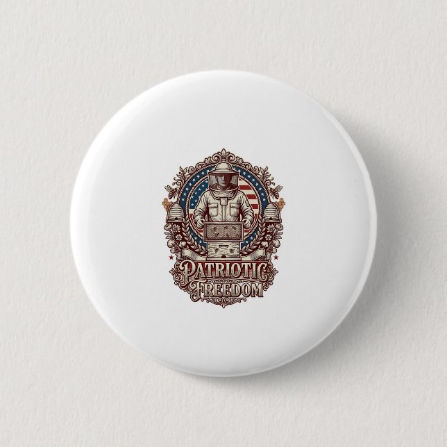 Patriotic Beekeeper Vector Graphic Tee 2 Inch Round Button (Front)