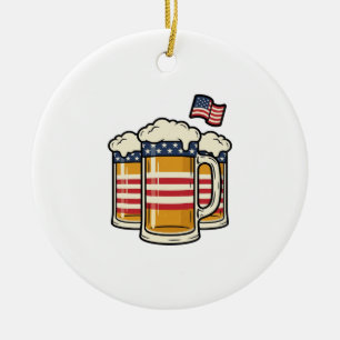 Patriotic Beer Mug Vintage Vector Design_1 Ceramic Ornament
