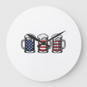 Patriotic Beer Mugs Vintage Vector Shirt Design_1 Large Clock