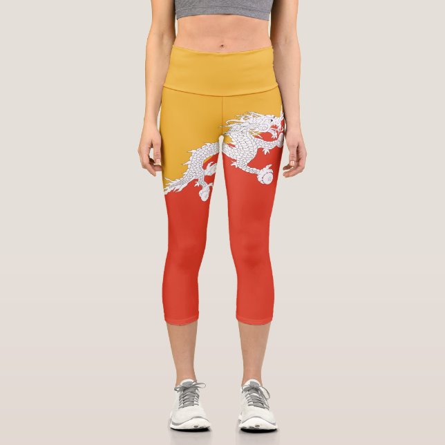 Patriotic Bhutan Flag Capri Leggings (Front)