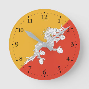 Patriotic Bhutan Flag Round Clock