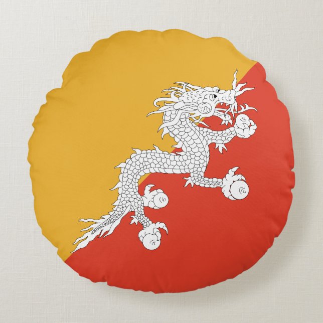 Patriotic Bhutan Flag Round Pillow (Front)
