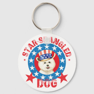 Patriotic Bichon Frise Keychain