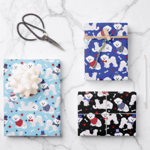 Patriotic Bichon Frise Wrapping Paper Sheet
