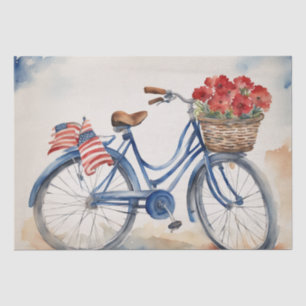 Patriotic Bicycle Blooms in Watercolor decoupage  Tissue Paper