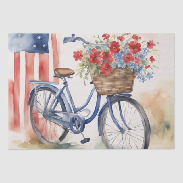 Patriotic Bicycle Blooms in Watercolor decoupage  Tissue Paper (Front)