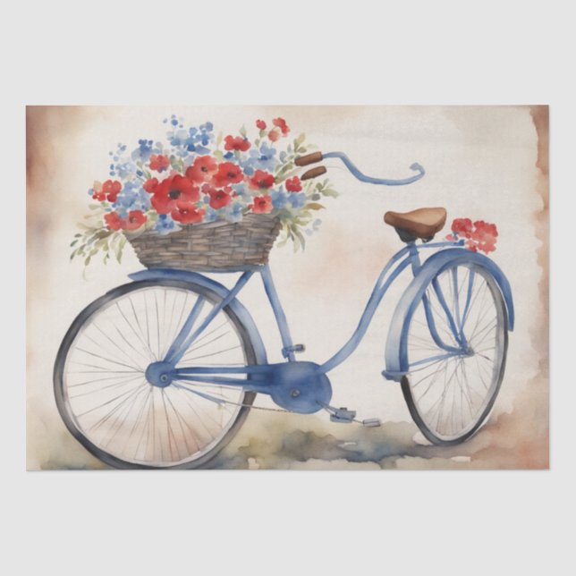 Patriotic Bicycle Blooms in Watercolor decoupage  Tissue Paper (Front)