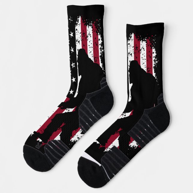 Patriotic Bigfoot American Flag Crew Socks (Left)