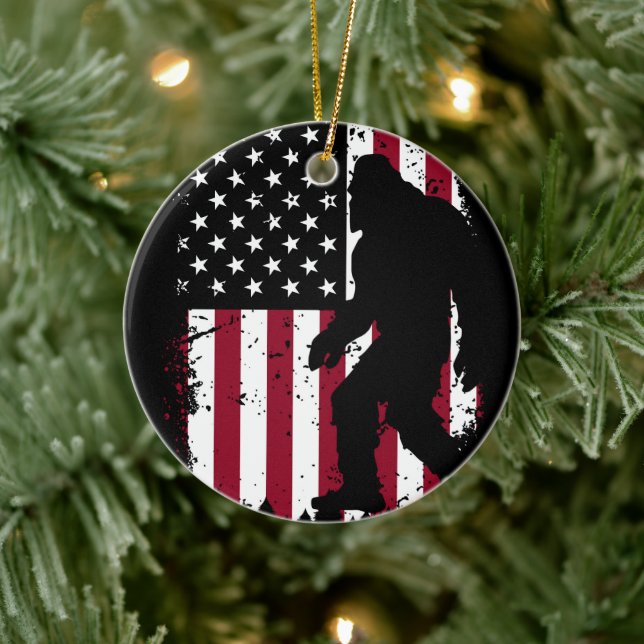 Patriotic Bigfoot  Ceramic Ornament (Tree)