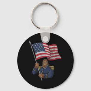 Patriotic Bigfoot Holding USA Flag Veteran Keychain
