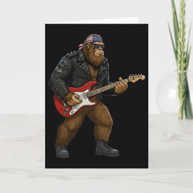 Patriotic Bigfoot Playing Guitar 4th Of July Ameri Card (Front)