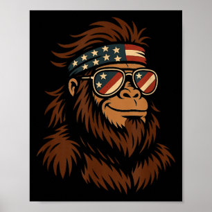 Patriotic bigfoot usa bandana sunglasses 4th ofPat Poster