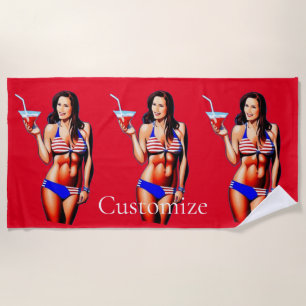 Patriotic Bikini Fitness Model Thunder_Cove  Beach Towel