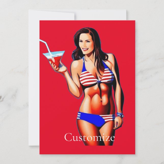 Patriotic Bikini Fitness Model Thunder_Cove  Invitation (Front)