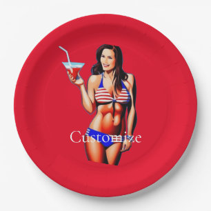 Patriotic Bikini Fitness Model Thunder_Cove  Paper Plate