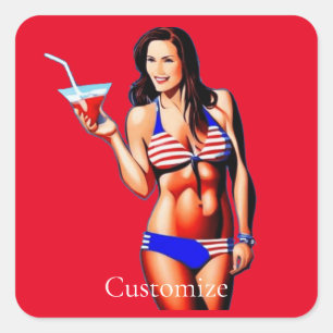Patriotic Bikini Fitness Model Thunder_Cove  Square Sticker