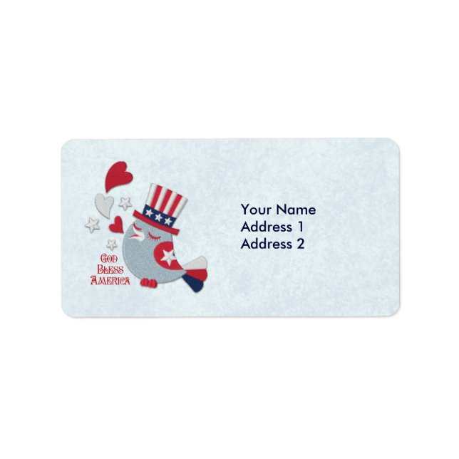 Patriotic Bird Tweets God Bless America Label (Front)