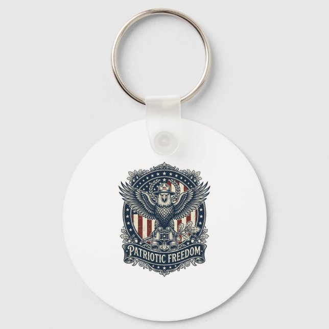Patriotic Birdwatcher Vector Graphic Tee Keychain (Front)