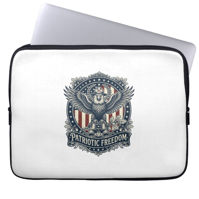 Patriotic Birdwatcher Vector Graphic Tee Laptop Sleeve (Front)