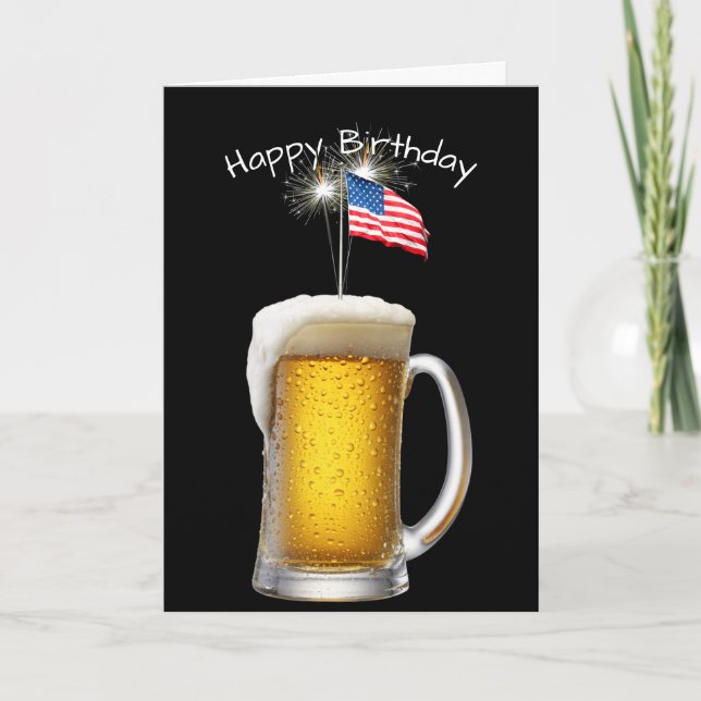 Patriotic Birthday Beer With Sparklers Card (Front)