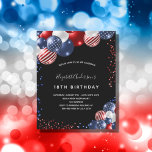Patriotic birthday black budget party invitation flyer<br><div class="desc">Please note that this invitation is on flyer paper and very thin. Envelopes are not included. For thicker invitations (same design) please visit our store. A chic black background. Decorated with patriotic coloured balloons in red blue and white. Personalize and add a name and party details. The name is written...</div>