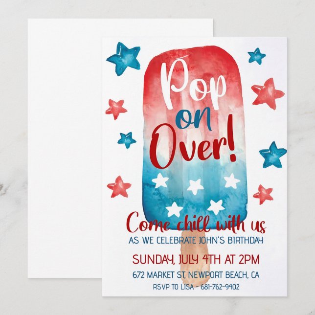 Patriotic Birthday Invitation 4th of July American (Front/Back)