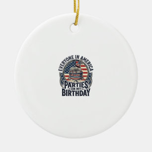 Patriotic Birthday Party Vintage Cake Shirt Design Ceramic Ornament