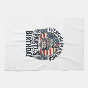 Patriotic Birthday Party Vintage Cake Shirt Design Kitchen Towel