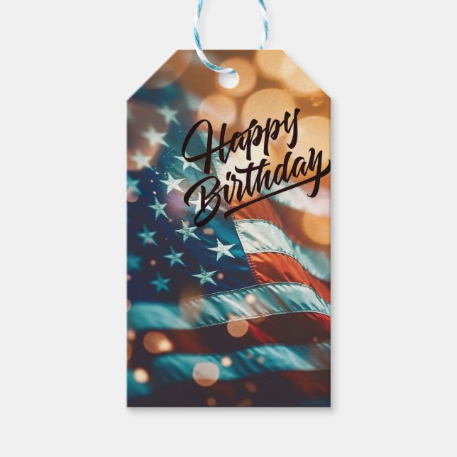 Patriotic Birthday Postcard Gift Tags (Front)