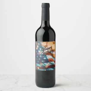 Patriotic Birthday Postcard Wine Label