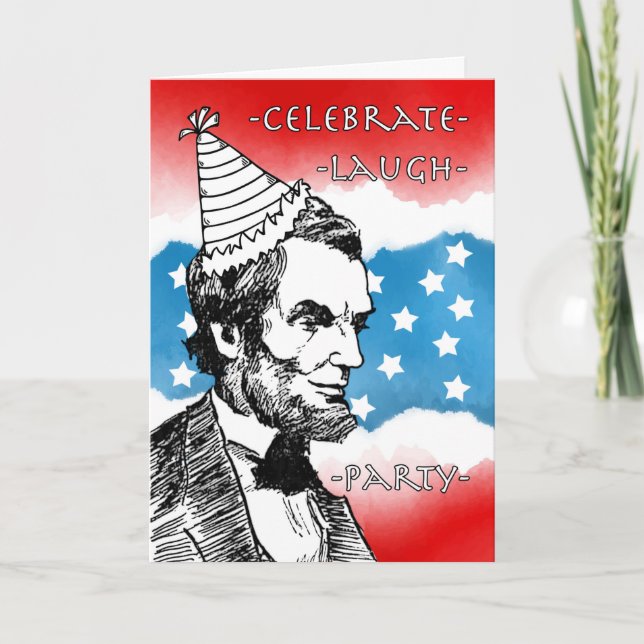Patriotic Birthday with Abraham Lincoln in Hat Card (Front)