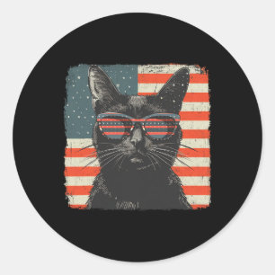 Patriotic Black Cat Shirt 4th Of July Women Men Ki Classic Round Sticker