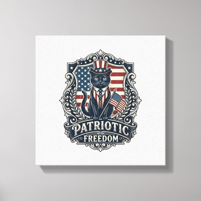 Patriotic Black Cat Vector Graphic Tee (2)_1 Canvas Print (Front)