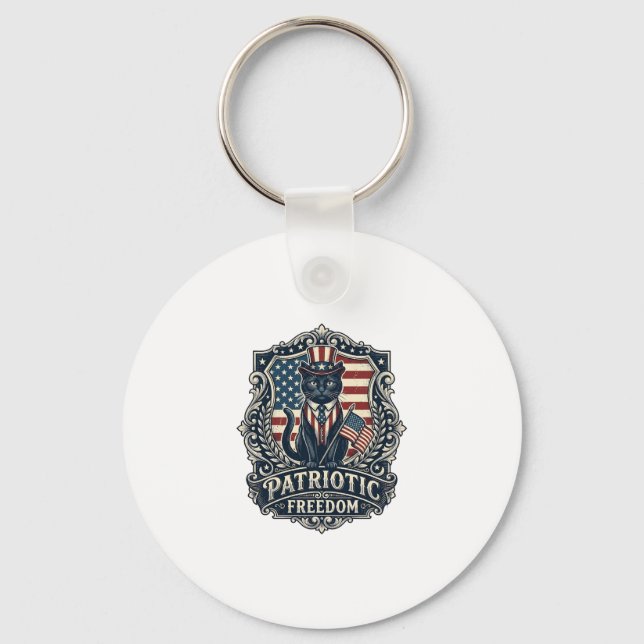 Patriotic Black Cat Vector Graphic Tee (2)_1 Keychain (Front)