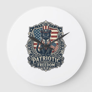 Patriotic Black Cat Vector Graphic Tee (2)_1 Large Clock